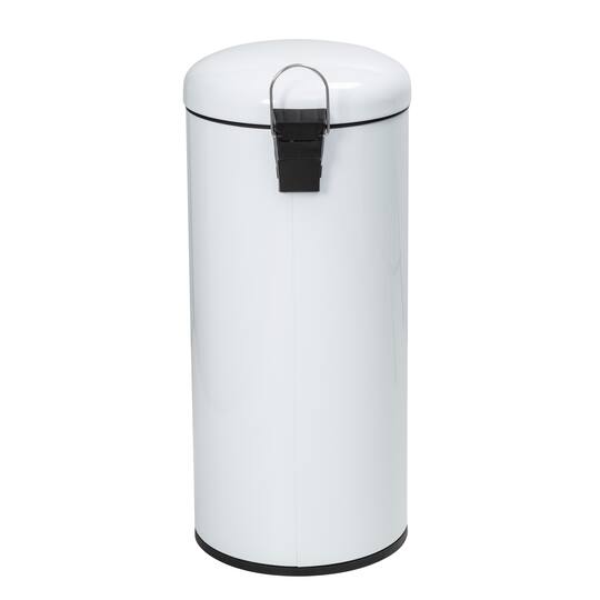 Honey Can Do White Retro Metal Kitchen Step Trash Can with Lid